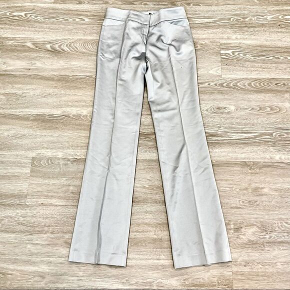 Josef Silver Color Flat front Straight pants Satin Stretchy Treasure Low Rise - Picture 2 of 9
